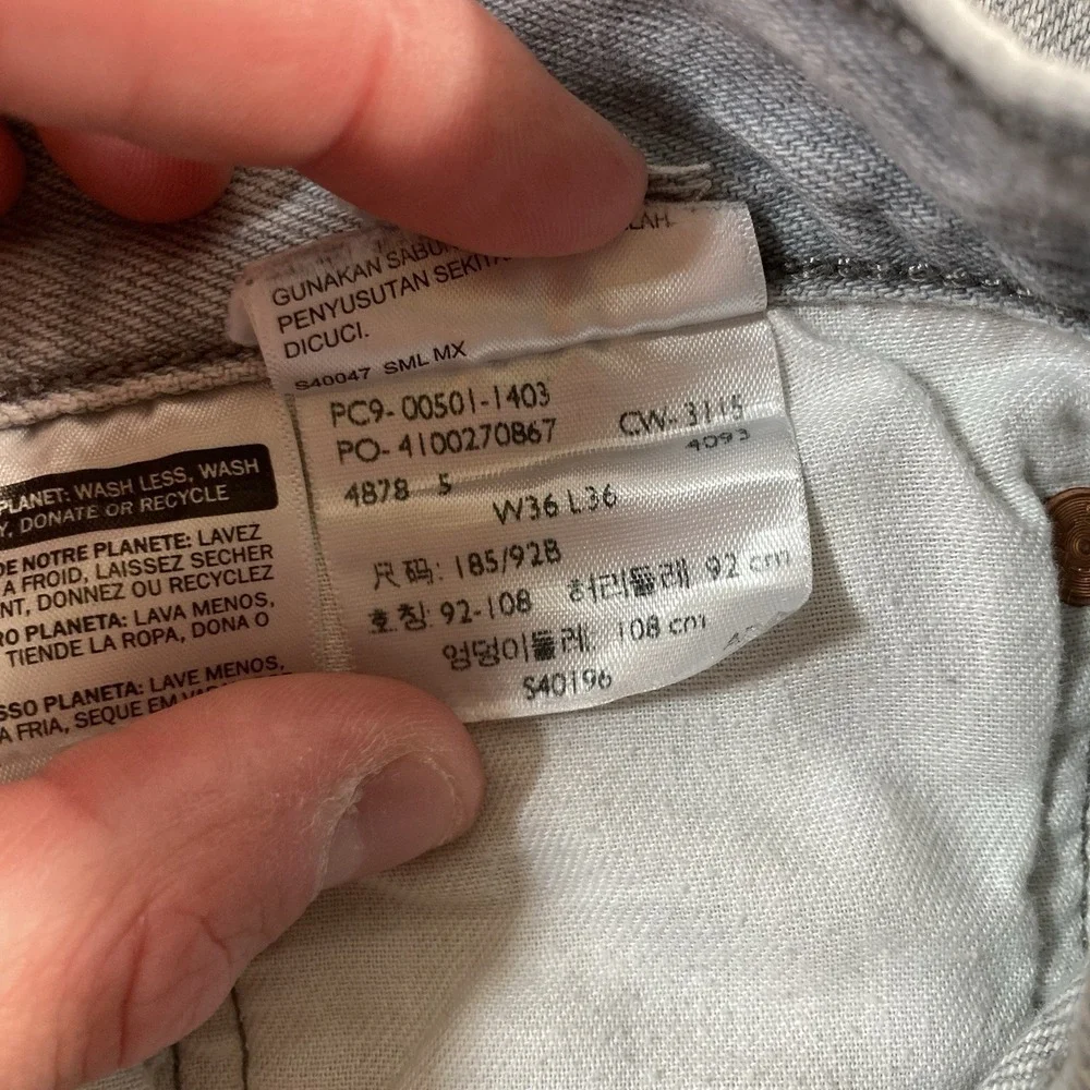 Levi's 501xx Jeans 36x33 Button Fly Gray Stone Washed Denim USA (Tag 36x36)